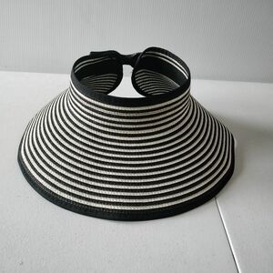 Adjustable Packable Sun hat Black White Striped Vacation Beach Pool Travel